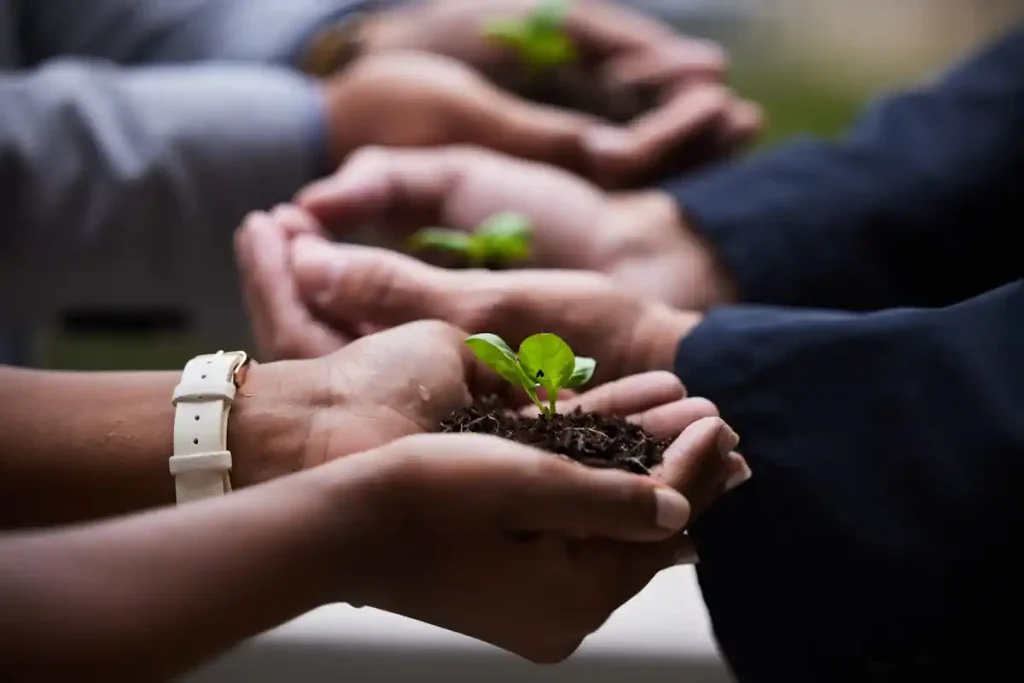 des personnes qui tiennent dans leur main des plantes