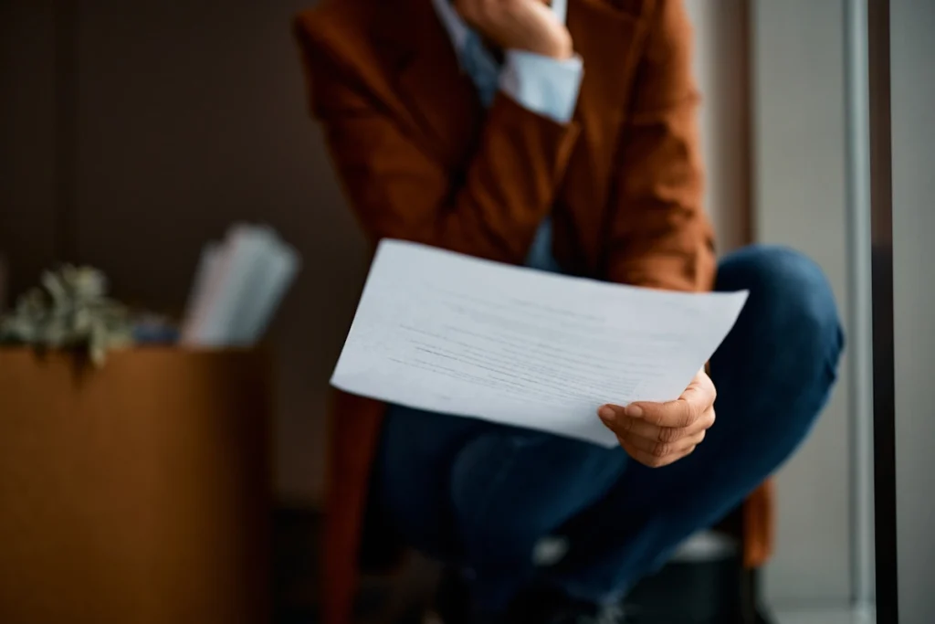 Un homme qui lit une lettre de licenciement