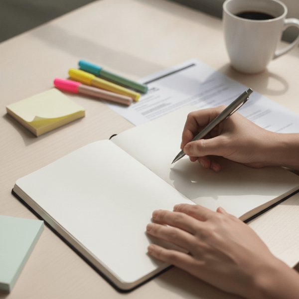 Préparation d'un premier rendez-vous CEP avec prise de notes sur situation professionnelle et objectifs de carrière